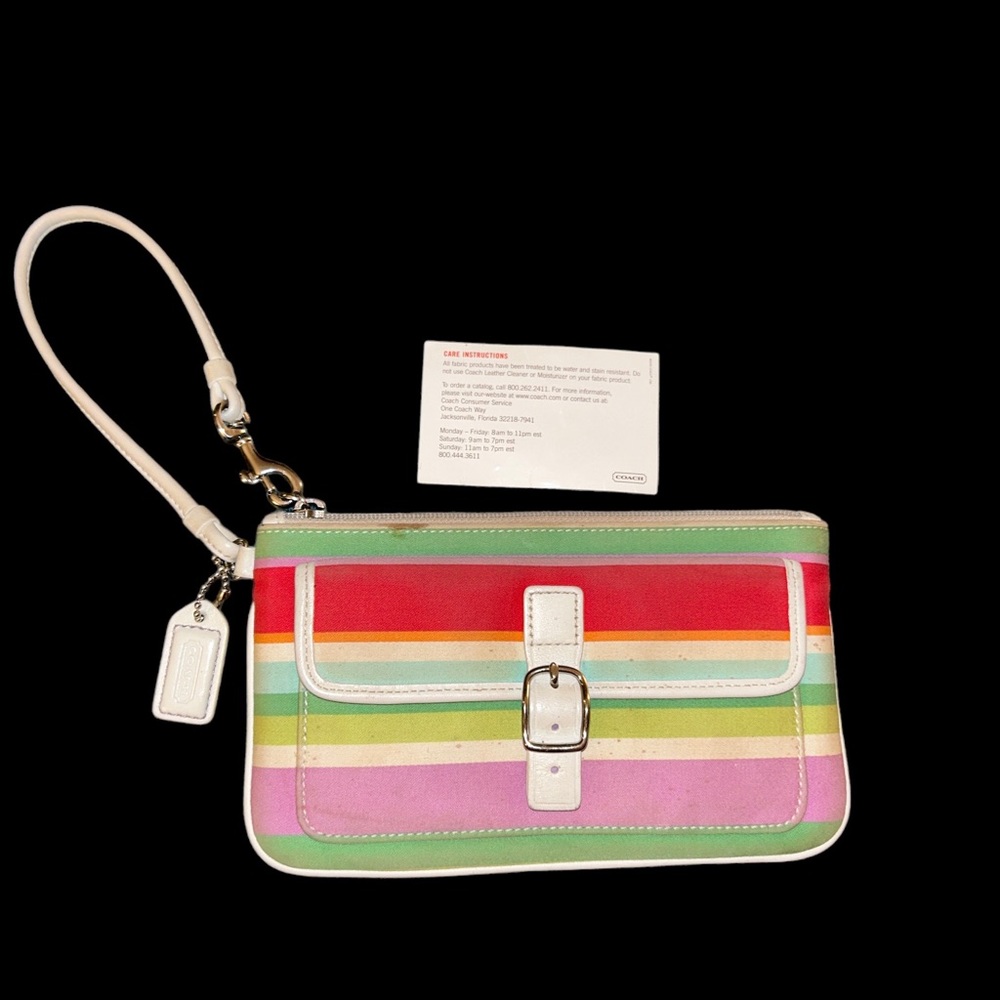 Vintage Y2K Coach Hamptons Multicolor Striped Twill Wristlet 40509 Retro Preppy - Picture 1 of 9